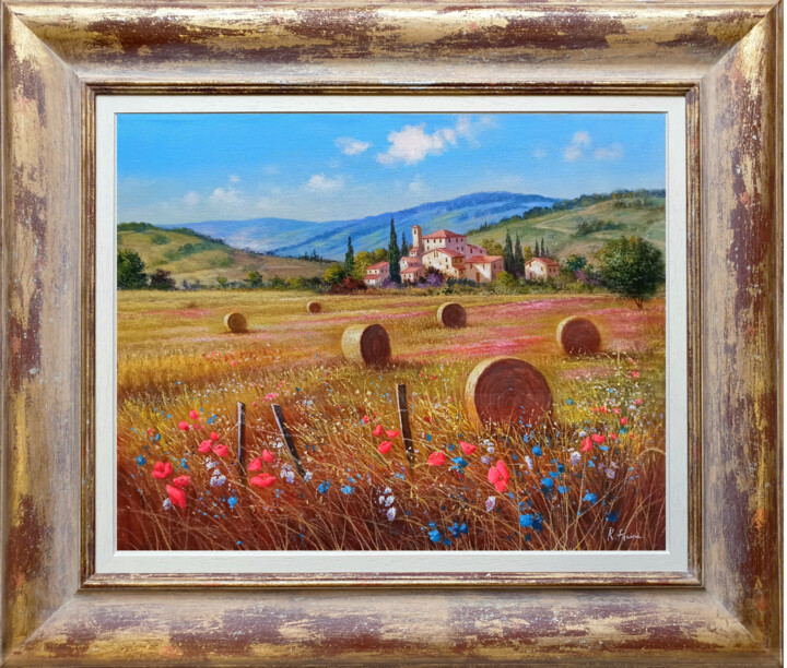 「Summer Relaxing cou…」というタイトルの絵画 Raimondo Paciniによって, オリジナルのアートワーク, オイル ウッドストレッチャーフレームにマウント