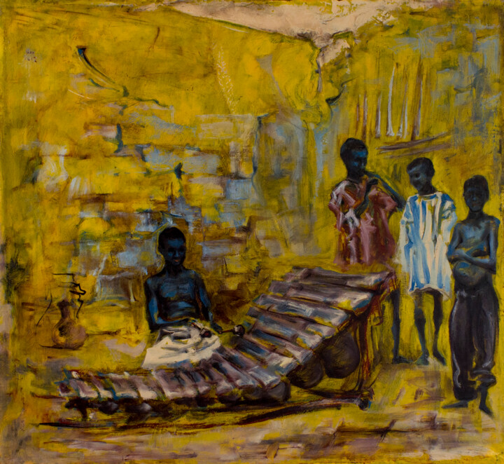 Colored music - oil on canvas 绘画, 19.7x21.7 in