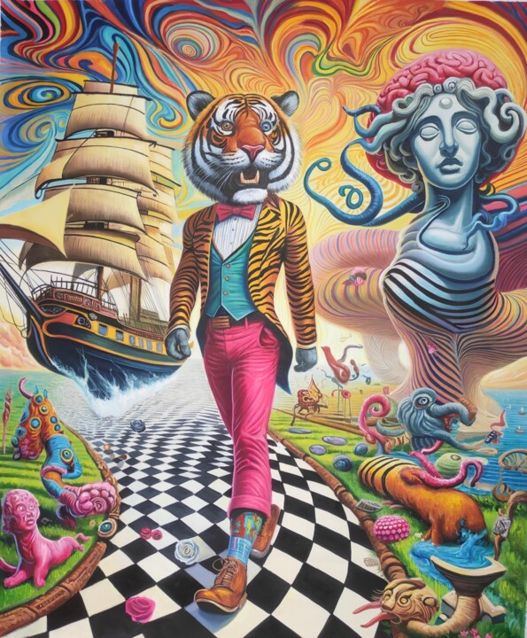 In Pursuit of Success - The Tiger in a Suit 绘画, 39.4x31.5 in