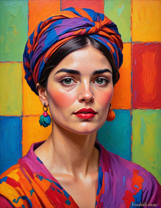 Artes digitais intitulada "Mulher de turbante 1" por Cláudio Aragão, Obras de arte originais, Imagem gerada por IA