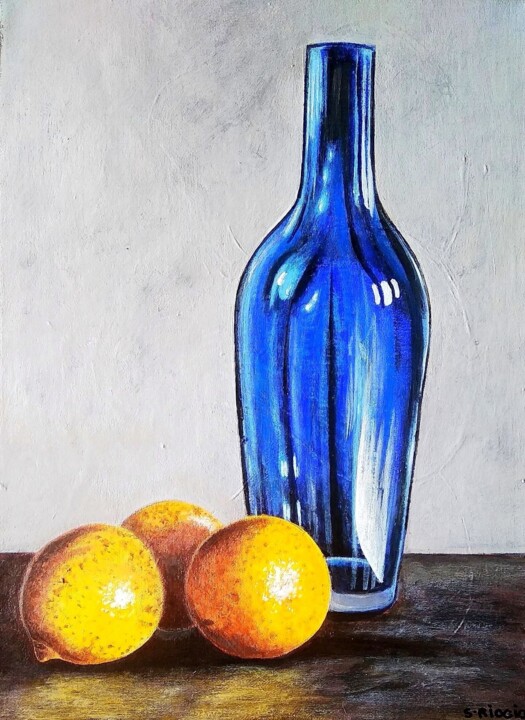 Du bleu et des oranges 绘画, 13x9.5 in