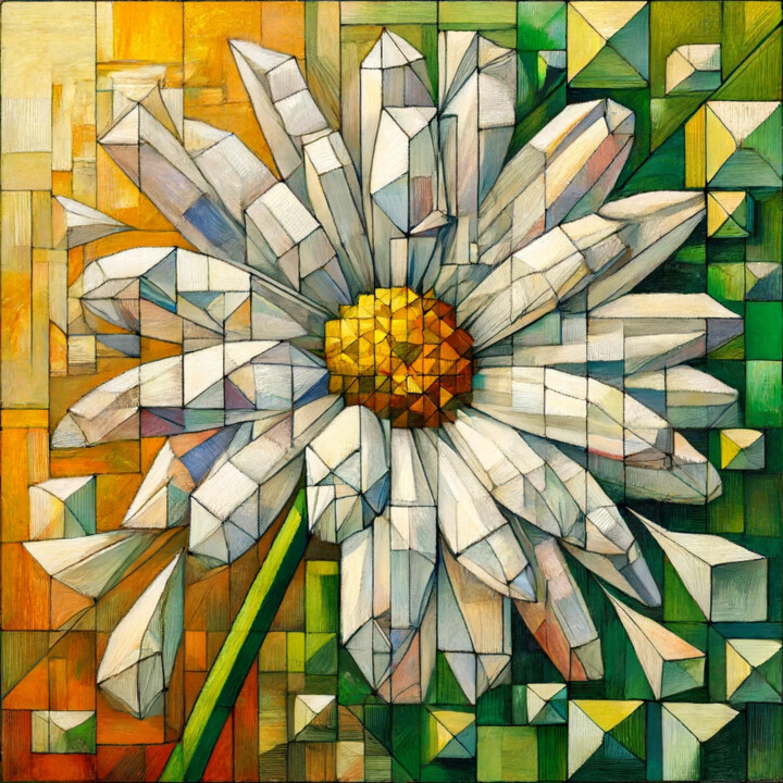Geometric Cubist White Daisy: Simplicity and Abstraction 数字艺术