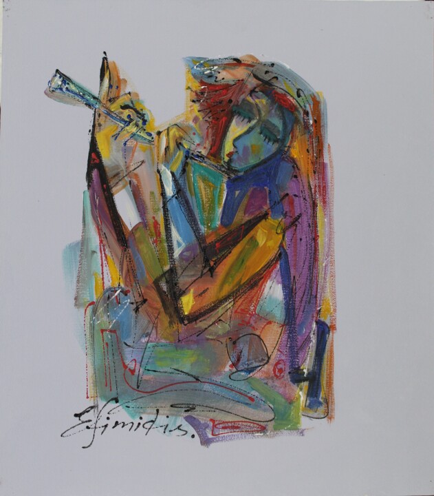 Little flutist 绘画, 13.4x11.8 in