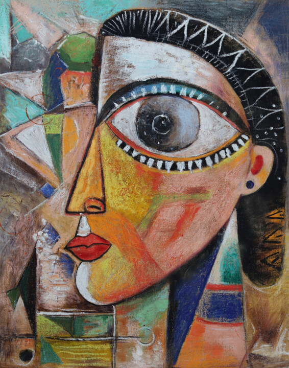 Schilderij getiteld "Country girl" door Huaping Liu, Origineel Kunstwerk, Pastel Gemonteerd op Frame voor houten brancard
