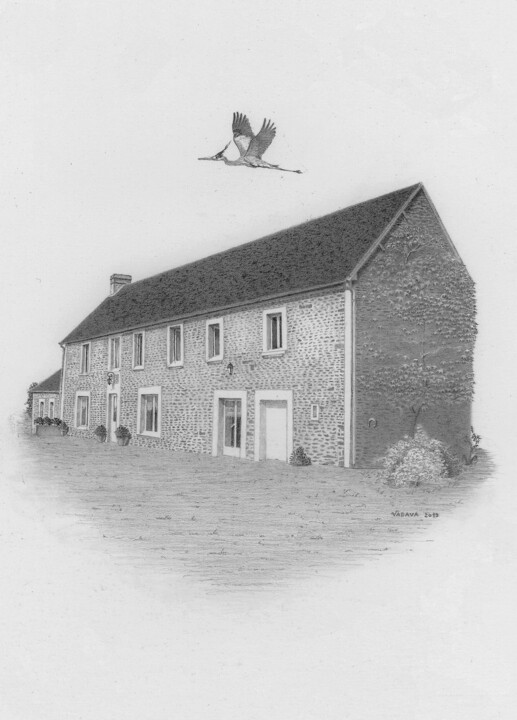 LA MAISON & LE HERON Drawing, 11.7x8.3 in