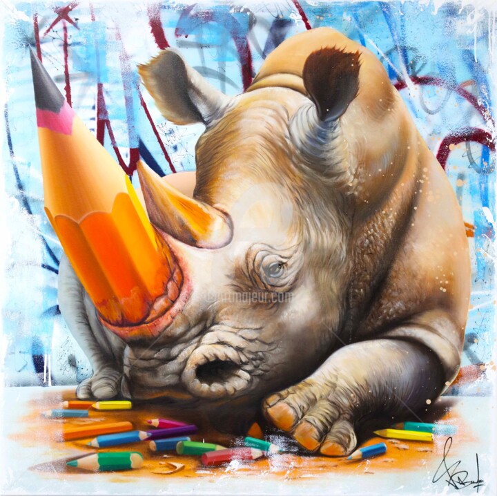 Rhinocéros Urbain 绘画, 39.4x39.4 in