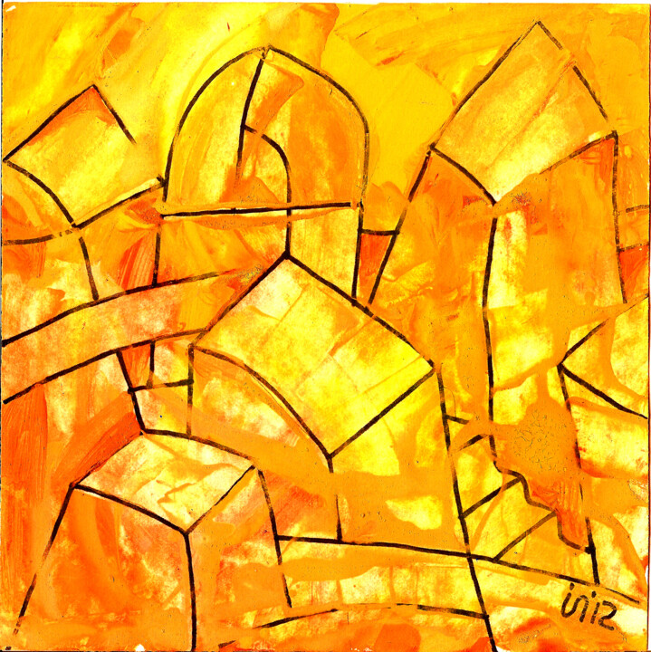 "Старый город-4" 绘画, 7.9x7.9 in