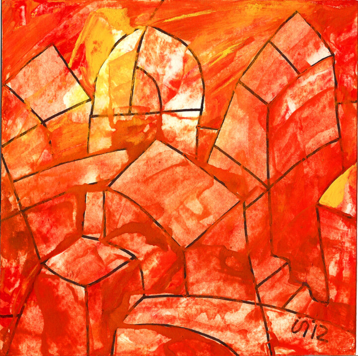"Старый город" 绘画, 7.9x7.9 in