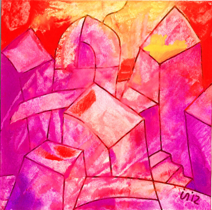 "Старый город-1" 绘画, 7.9x7.9 in