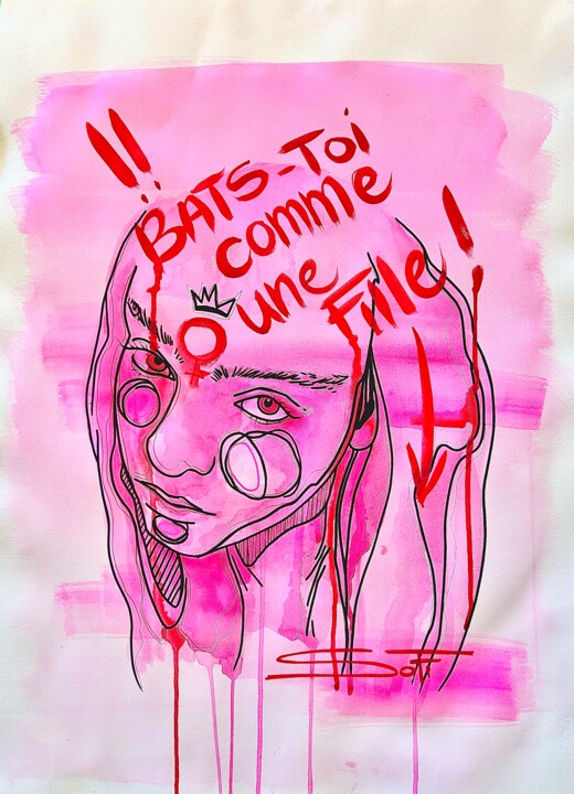 Peinture intitulée "Bats-toi comme une…" par Sofi, Œuvre d'art originale, Aquarelle