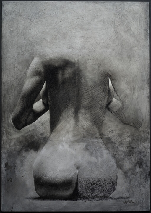 Dibujo titulada "006-19" por Waclaw Wantuch, Obra de arte original, Carbón Montado en Otro panel rígido