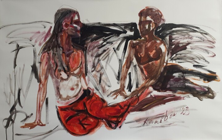 Lovers. Ein paar am Meer 绘画, 43.3x64.6 in
