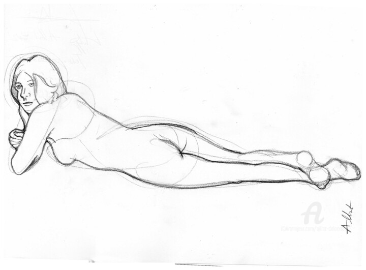 Nu allongé-A-0026-JD 图画, 11.7x16.5 in