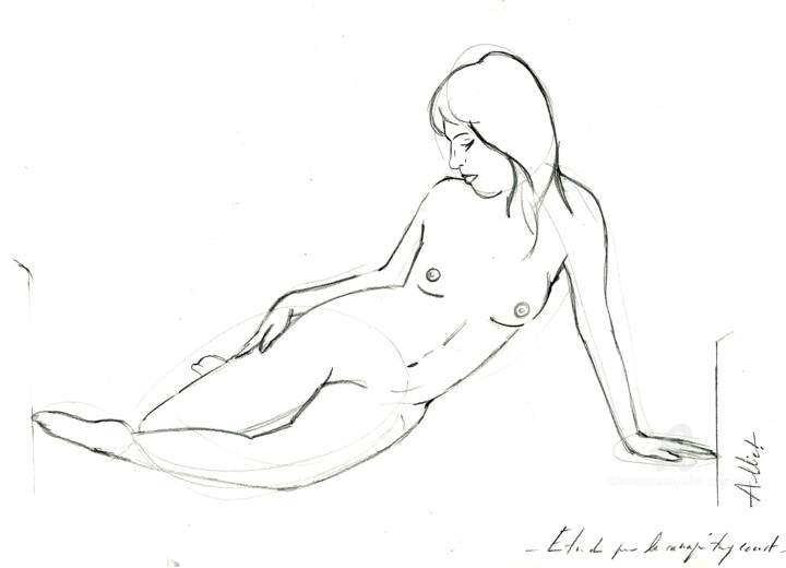 Nu sur canapé-A-0027 图画, 11.7x16.5 in