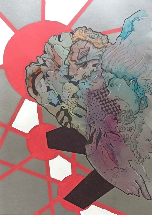 绘画 标题为“Sparks in a red amb…” 由Jean Philippe Warman, 原创艺术品, 丙烯