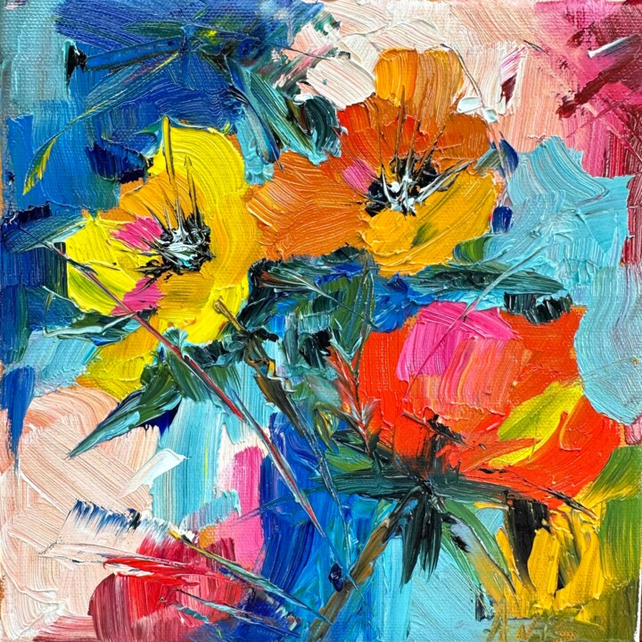 제목이 "Vivid colors of flo…"인 미술작품 Irina Anis로, 원작, 기름 나무 들것 프레임에 장착됨