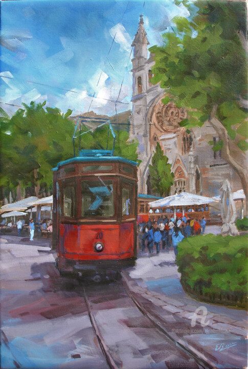 绘画 标题为“Passage du tramway…” 由Elisabeth Bazin, 原创艺术品, 丙烯