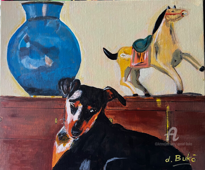 Peinture intitulée "Satyne fait la pause" par Daniel Bukō, Œuvre d'art originale, Acrylique Monté sur Châssis en bois