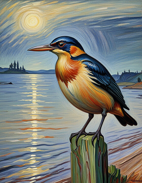 Bird on Wooden Pole 数字艺术