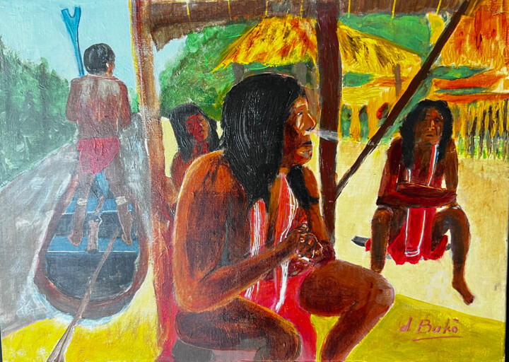 Peinture intitulée "Indiens Wayampi de…" par Daniel Bukō, Œuvre d'art originale, Acrylique Monté sur Châssis en bois