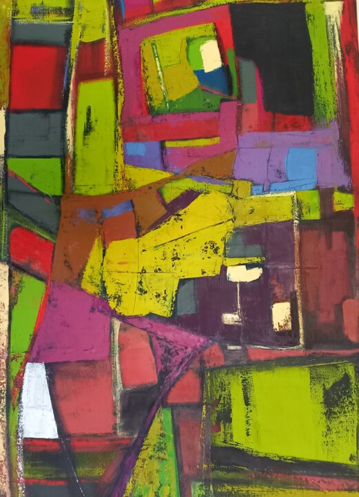 Peinture intitulée "composition du vert…" par Frédérique Manley, Œuvre d'art originale, Huile