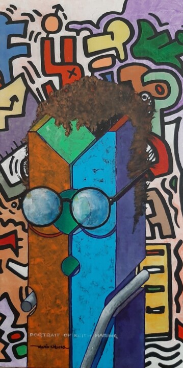 Painting titled "Portrait of Keith H…" by Mario Venza, Original Artwork, Acrylic Mounted on Wood Stretcher frame