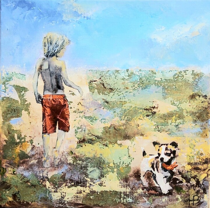 Painting titled "The boy and his dog…" by Hanneke Pereboom, Original Artwork, Acrylic