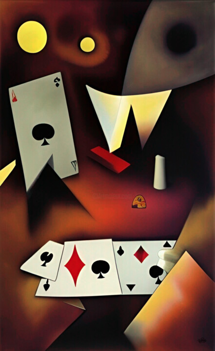 Poker: playing with the moon 绘画, 52.4x31.5 in