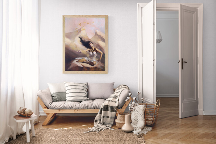 Painting titled "Golden Sands" by Janet Muller, Original Artwork, Oil Mounted on Wood Stretcher frame