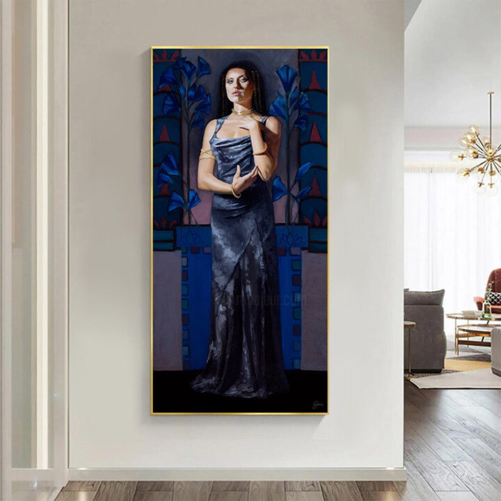 Painting titled "Blue Lotus" by Janet Muller, Original Artwork, Oil Mounted on Wood Panel