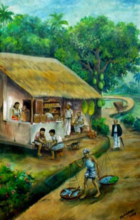 Life in the Village 绘画, 42x30 in