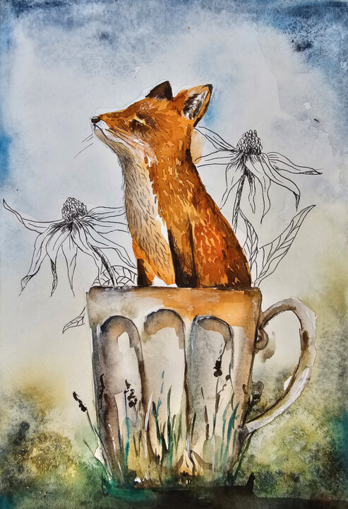 La volpe Nella Tazza 绘画, 11.7x8.3 in