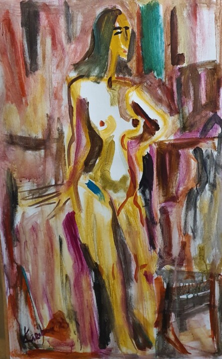 Nude woman semi abstract 绘画, 39.4x23.6 in