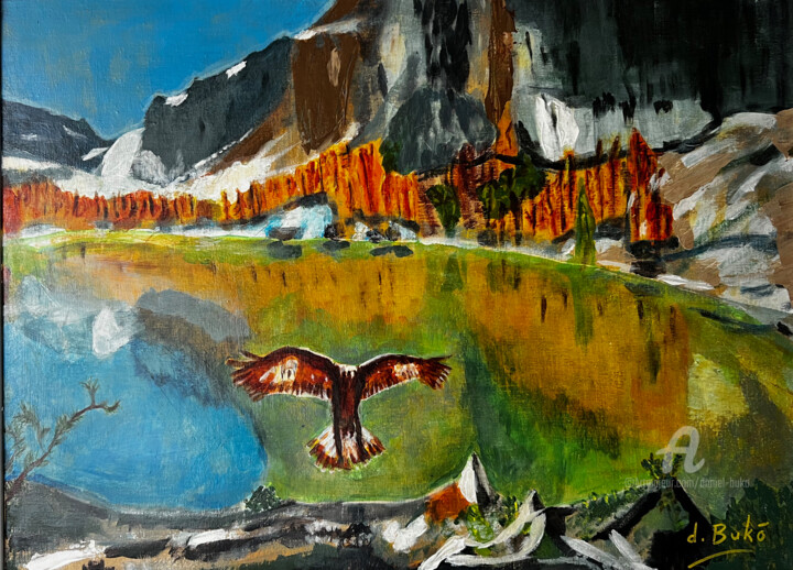 Peinture intitulée "L'aigle approche so…" par Daniel Bukō, Œuvre d'art originale, Acrylique Monté sur Châssis en bois