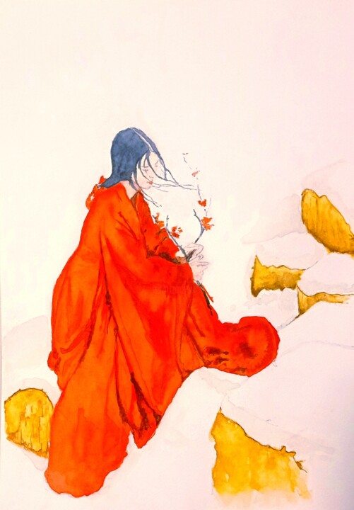Painting titled "délicatesse" by Pascal Douffet, Original Artwork, Watercolor