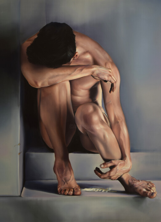 Painting titled "What happened? (Wor…" by Peter Duhaj, Original Artwork, Oil Mounted on Wood Stretcher frame