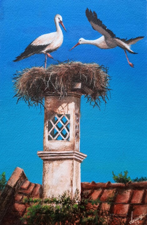 Stork Nest 绘画, 10.2x7.1 in
