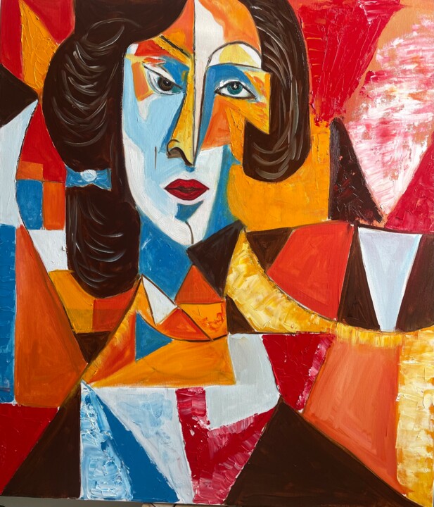 "Dual Vision: A Cubist Reflection of Womanhood" 绘画, 31.5x27.6 in