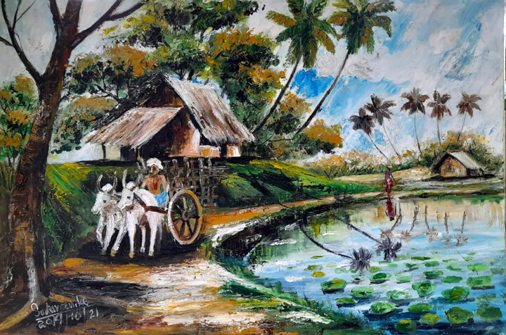 Village in the Island 绘画, 30x44 in