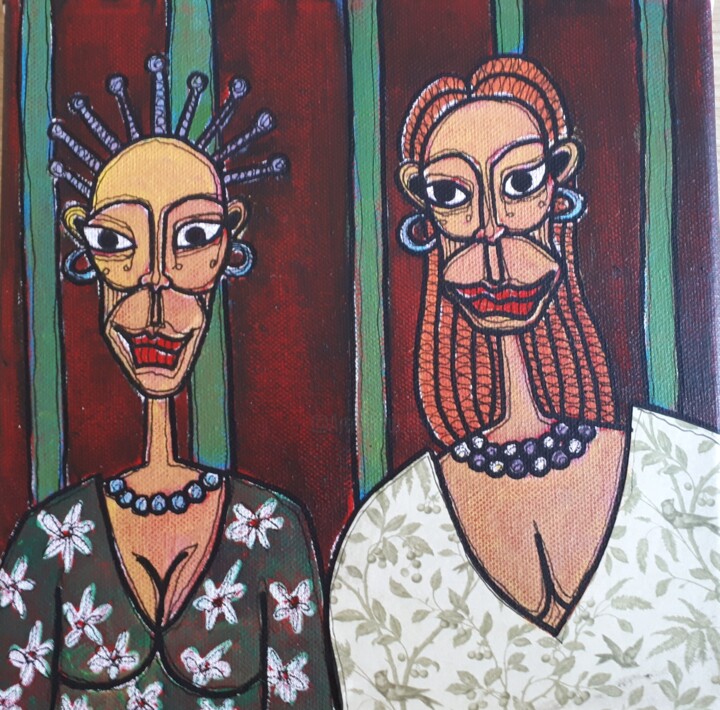 Painting titled "Les soeurs Duhamel" by Vanderheyden, Original Artwork, Acrylic