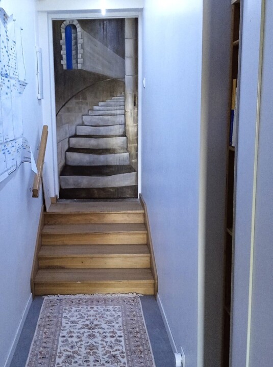 escaliers en trompe l'oeil 绘画, 74.8x31.5 in