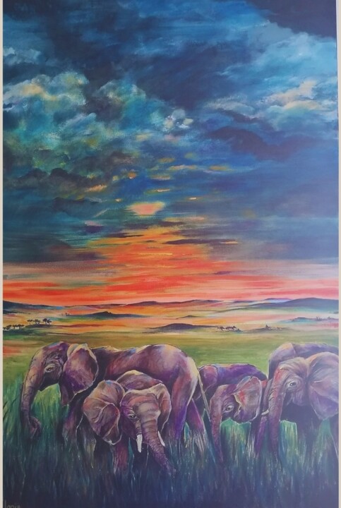 Elephants on safari 绘画, 55.1x35.4 in