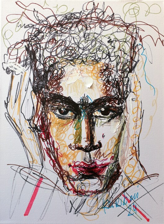 Portrait abstract of a young artist Basquiat 图画, 15.8x11.8 in