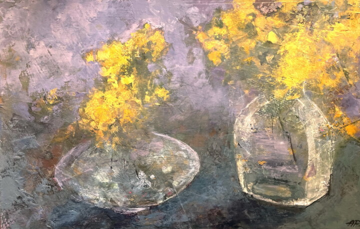 Painting titled "Vases With Yellow F…" by Lena Ru, Original Artwork, Acrylic