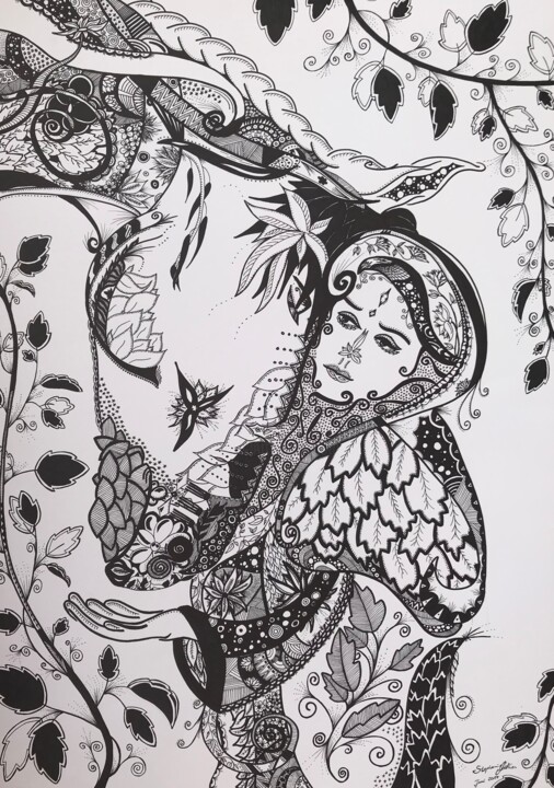 Dessin intitulée "Kindred spirits" par Stephanie Matthes, Œuvre d'art originale, Marqueur