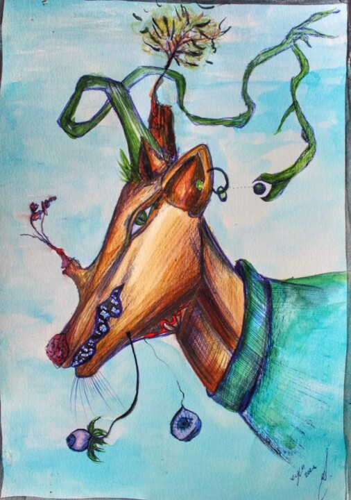 Gizli geyik gözü 绘画, 13.8x9.8 in