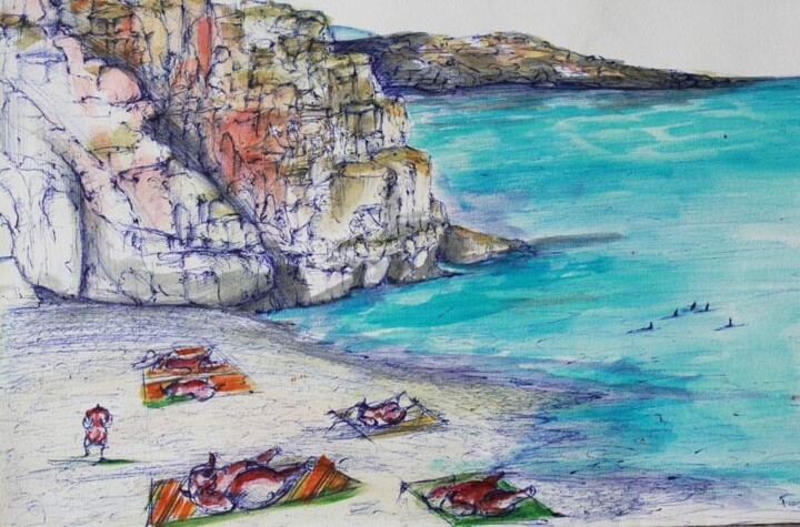 Güneşlenen piliçler 绘画, 13.8x9.8 in