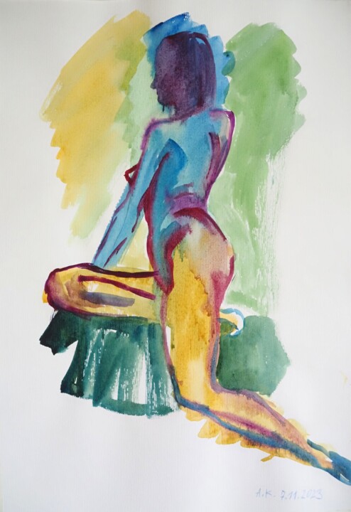 Malerei mit dem Titel "watercolor sketch o…" von Alfia Kircheva, Original-Kunstwerk, Aquarell