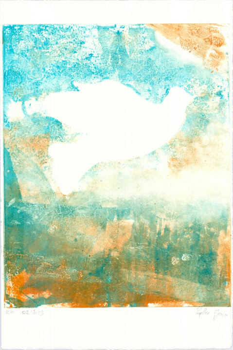 Gravures & estampes intitulée "L'oiseau de paix 1" par Sophie Gerin, Œuvre d'art originale, Monotype
