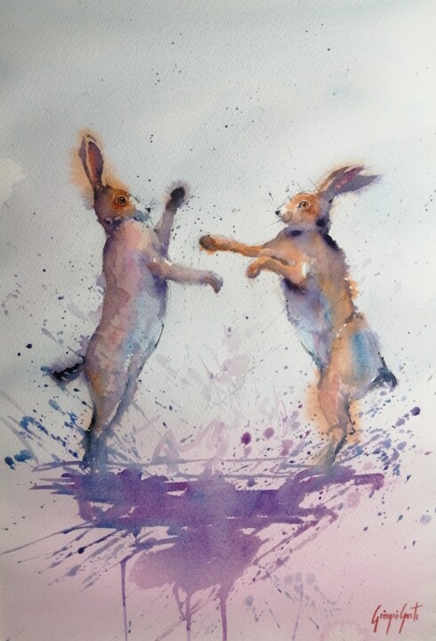 fighting hares 绘画, 20.9x13.8 in